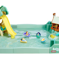 Load image into Gallery viewer, Toy pool setup with slides, boats, and small Bluey figures on a white background