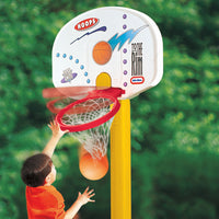 Load image into Gallery viewer, Child playing with a toy basketball hoop and ball outdoors.