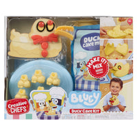 Load image into Gallery viewer, Bluey Duck Cake Kit packaging with toy duck, cake mix, and picture of children playing with the product.