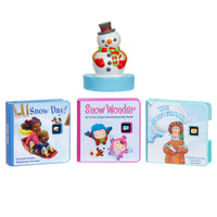 Load image into Gallery viewer, Set of children's books about snow with a snowman figurine on a white background