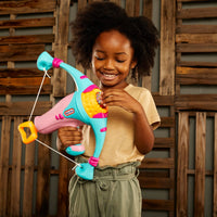 Load image into Gallery viewer, After kids place a soft, squishy Power Pod in the front of the Power Bow, it clicks and is ready to launch