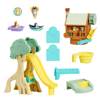 Load image into Gallery viewer, Children&#39;s Bluey playset with treehouse, slide, and various accessories on a white background
