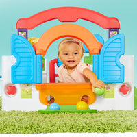 Load image into Gallery viewer, Child playing with a colorful playset on a green surface with a light blue background
