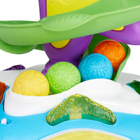 Load image into Gallery viewer, Colourful toy with textured balls and a green leaf-like structure on a white background
