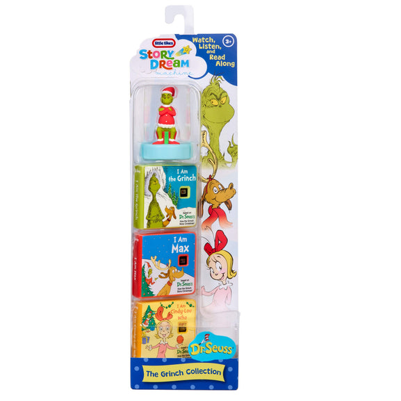Dr. Seuss The Grinch collection with books and figurine on a white background