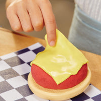 Load image into Gallery viewer, Play hamburger with yellow cheese on a checkered tablecloth
