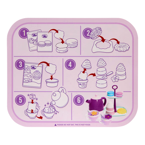 Playset with illustrated steps on a purple tray