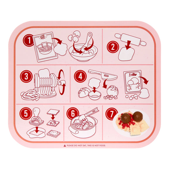 Illustrated tray with step-by-step instructions for food preparation on a white background