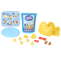 Load image into Gallery viewer, Toy set with duck-themed items including a cake mix package, plastic ducks, and a yellow mold on a white background.
