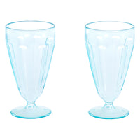 Load image into Gallery viewer, Two light blue transparent plastic glasses with a flared base and vertical ribbed texture, shown on a plain white background.
