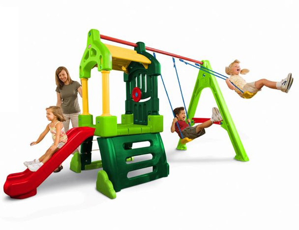 wooden swing set with clubhouse